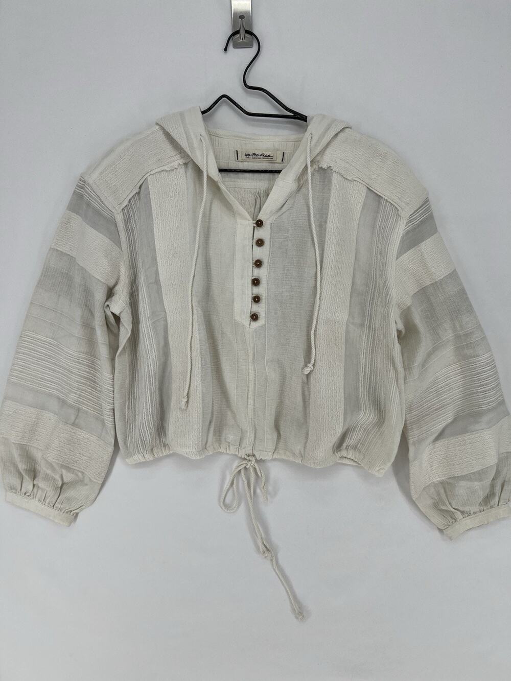 Free People We The Free Hooded Crop Top Ivory Boho Pullover Small